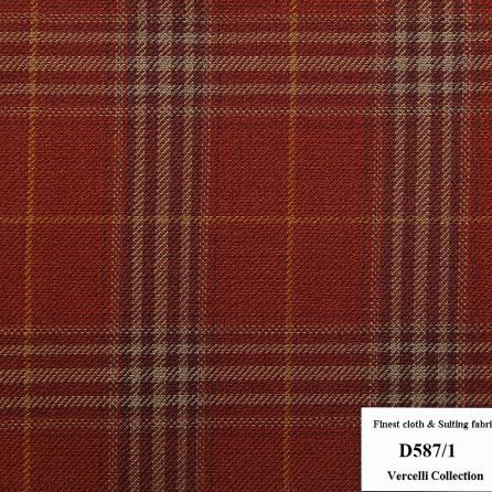 D587/1 Vercelli CVM - Vải Suit 95% Wool - Đỏ Caro